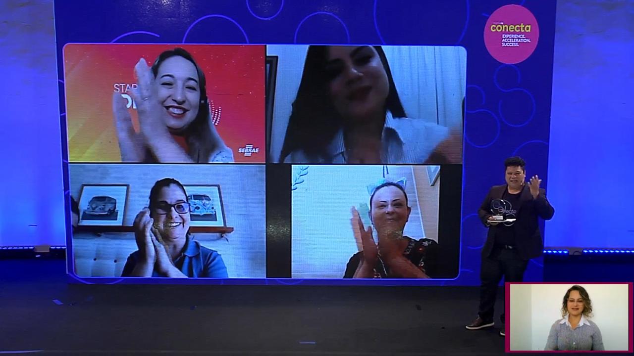 Em sentido hor&aacute;rio: Dianalu de Almeida Caldata (gestora do programa Sebrae Delas), Luana de Andrade Nascimento (l&iacute;der da N&atilde;o me Limite), Daniele Felde (l&iacute;der da Ch&aacute; & Arte) e Luciane Flores Queiroz (l&iacute;der da A&ccedil;&atilde;o Ambiental)