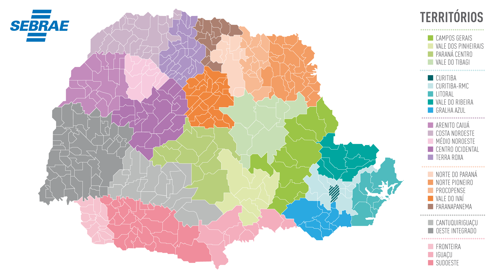 Mapa dos territórios paranaenses, metodologia Sebrae/PR